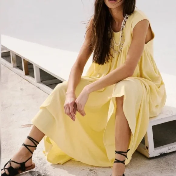 Free People | Dresses | New Free People Fp Beach Womens Madelyn Midi Dress  Butter Yellow Small Oversized | Poshmark